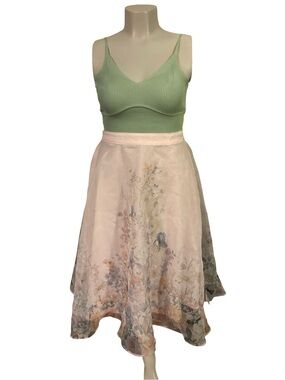 Rachel Zoe Pastel Floral Circle Skirt in Pale Pink and Soft Green